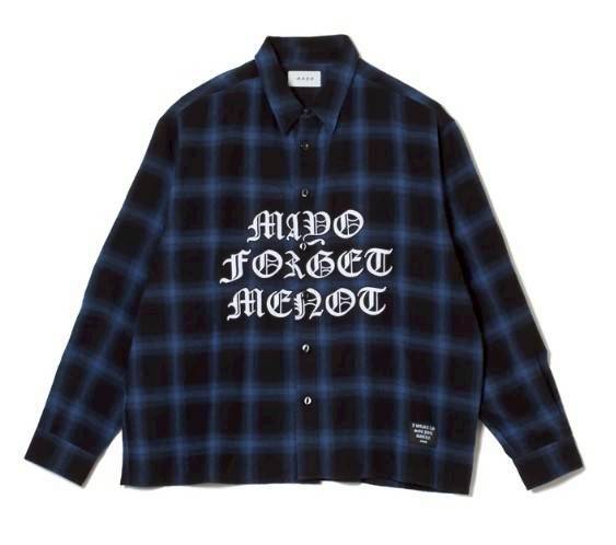 FRONT LOGO EMBROIDERY CHECK SHIRT BLUE × BLACK