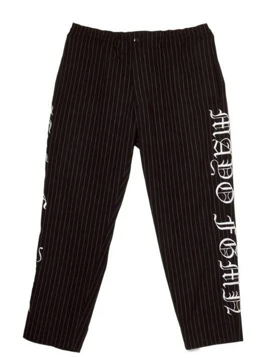 MAYO EMBROIDERY STRIPE EASY SLACKS BLACK × WHITE STRIPE