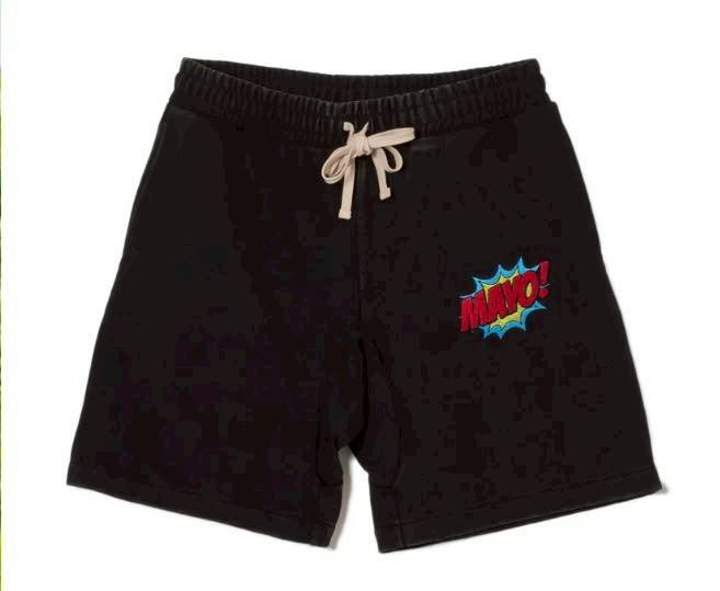 MAYO SPEECH BUBBLE GARMENT DYE EMBROIDERY SWEAT SHORTS FADE BLACK