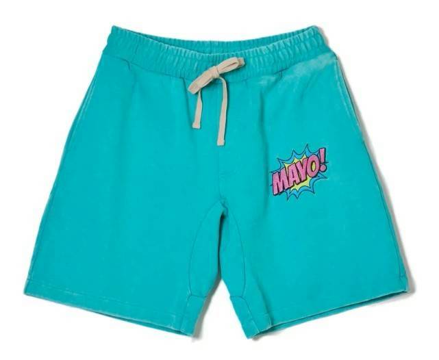 MAYO SPEECH BUBBLE GARMENT DYE EMBROIDERY SWEAT SHORTS KINMIYA BLUE