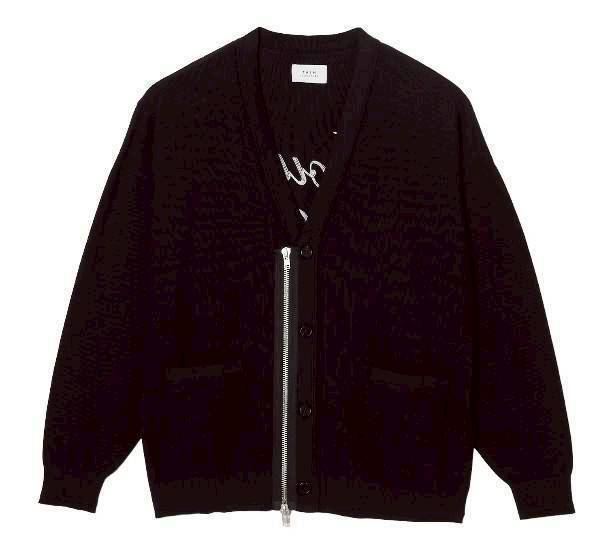 TAIN DOUBLE PUSH KNIT ZIP CARDIGAN /BLACK