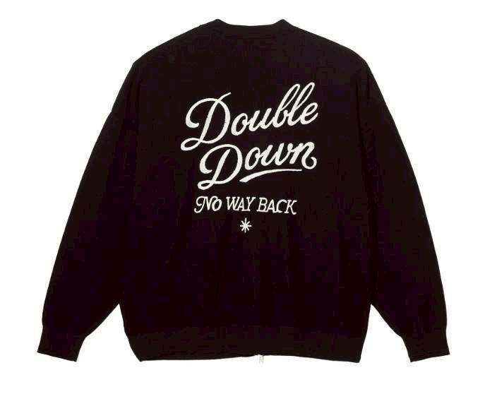 TAIN DOUBLE PUSH KNIT ZIP CARDIGAN /BLACK