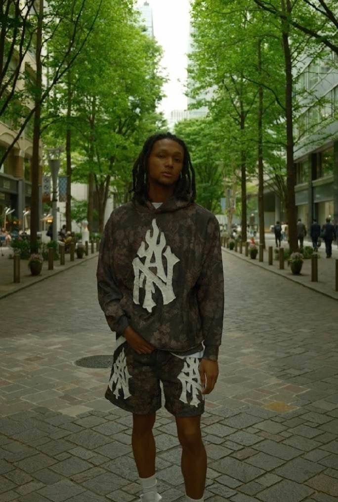 TAIN DOUBLE PUSH MONOGRAM P/O SWEAT HOODIE /FLOWERS