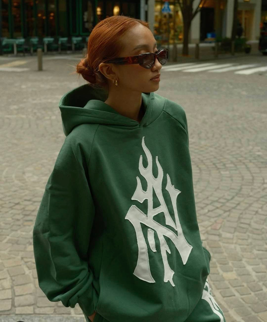 TAIN DOUBLE PUSH MONOGRAM P/O SWEAT HOODIE /GREEN