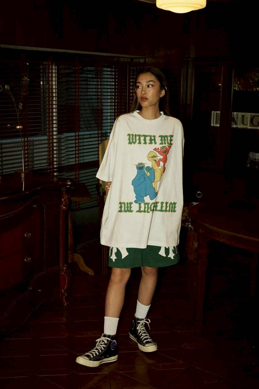 TAIN DOUBLE PUSH WITH ME WITHOUT ME SHORT SLEEVE T-SHIRTS/WHITE