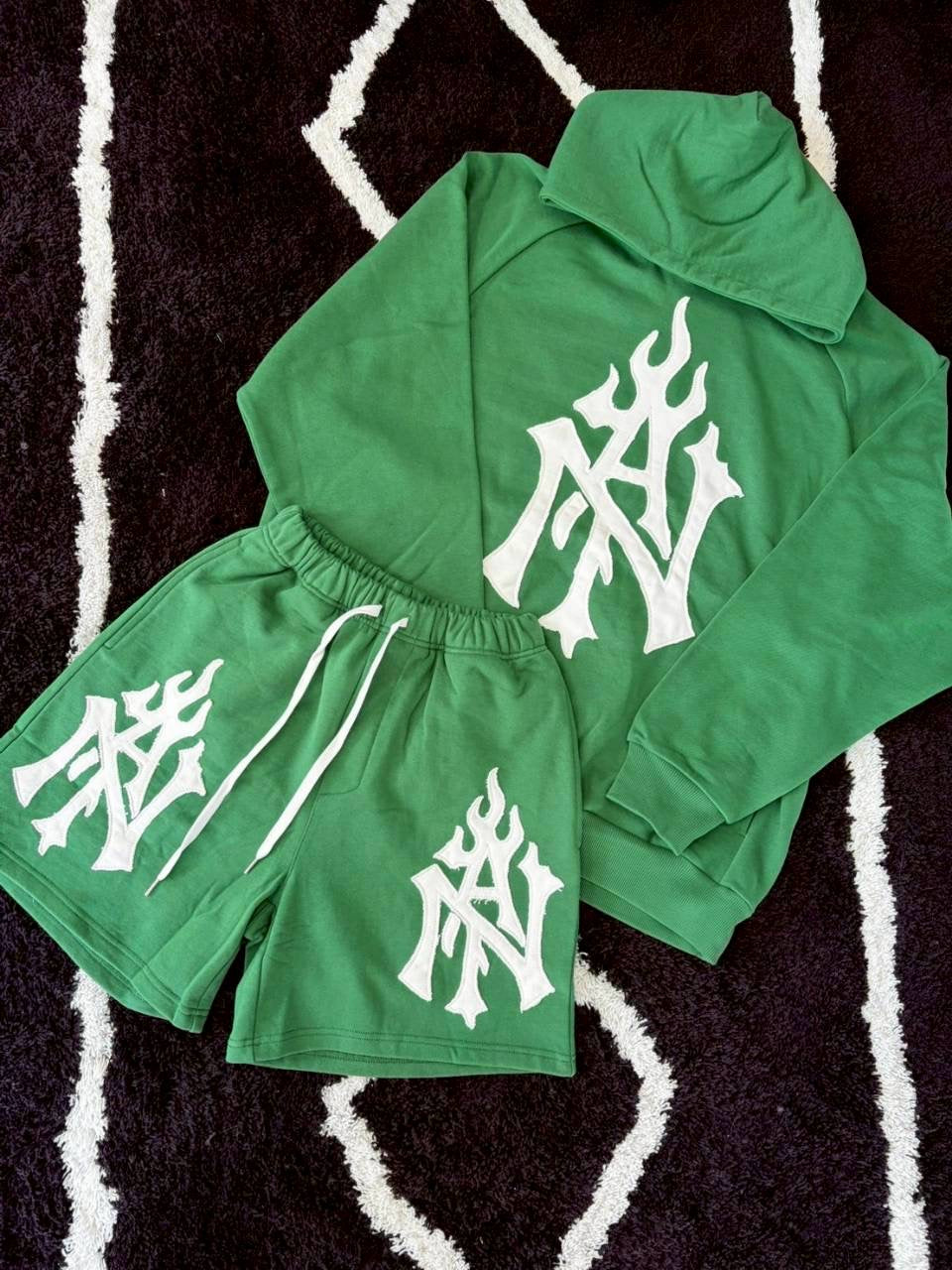 TAIN DOUBLE PUSH MONOGRAM SWEAT SHORTS /GREEN