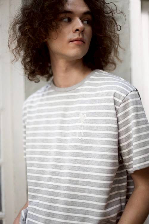 MAISON HONORE Tiphanie-Border  T-shirt /Gray✖️Silver