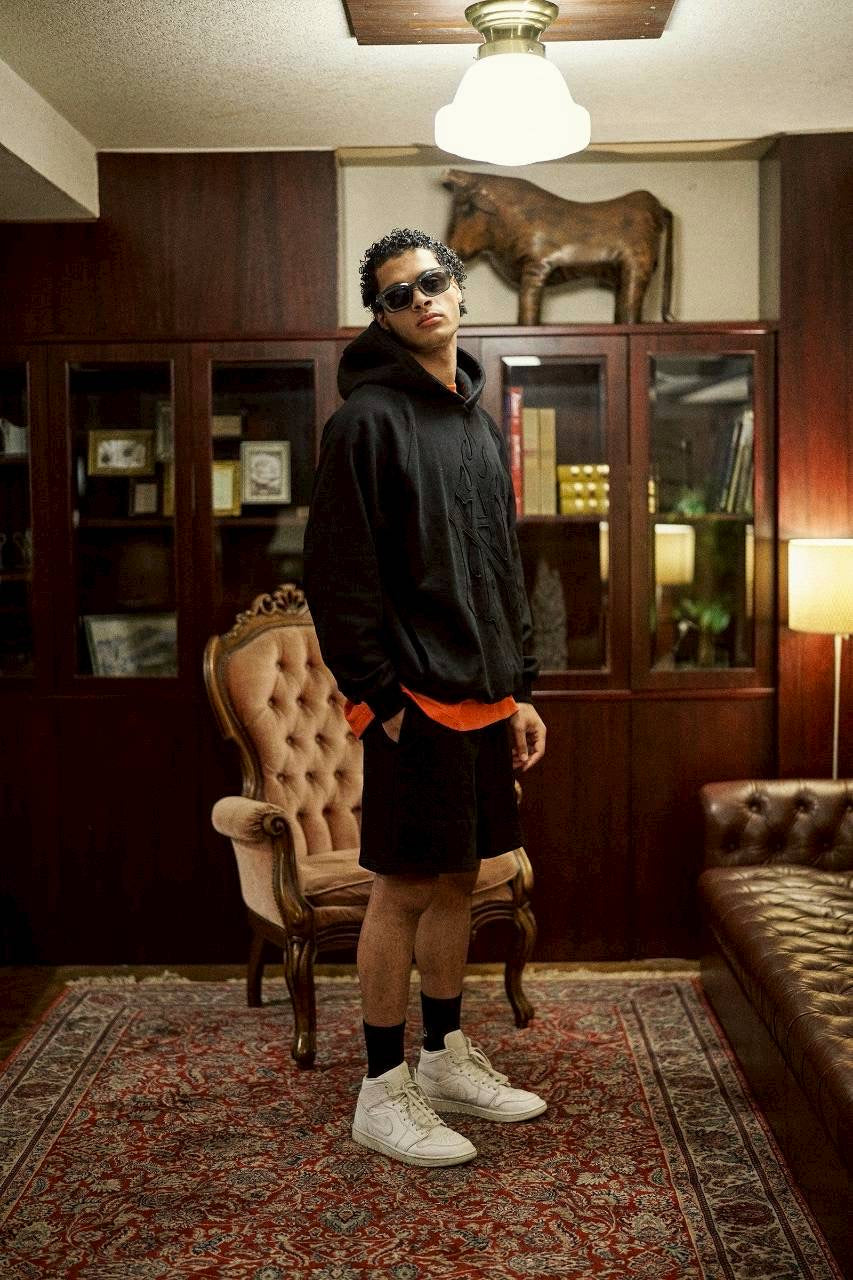 TAIN DOUBLE PUSH MONOGRAM P/O SWEAT HOODIE /BLACK