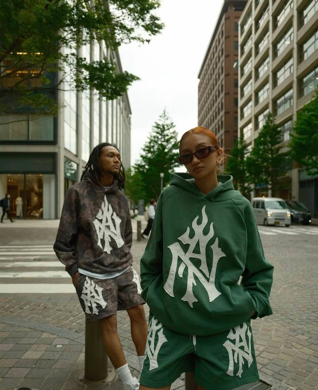 TAIN DOUBLE PUSH MONOGRAM P/O SWEAT HOODIE /GREEN